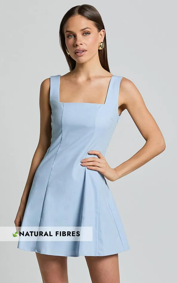 Showpo Adiana Mini Dress 8211 Linen Look Square Neck Shirred Back A Line Dress In Pale Blue Women Dresses Showpo Adiana Mini Dress 8211 Linen Look Square Neck Shirred Back A Line Dress In Pale Blue Women Dresses