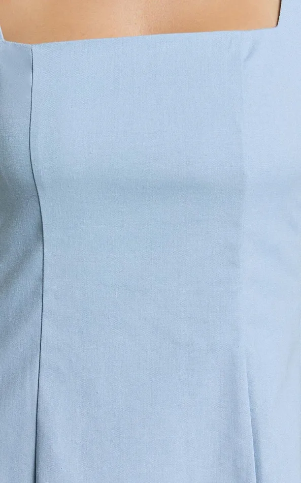 Showpo Adiana Mini Dress 8211 Linen Look Square Neck Shirred Back A Line Dress In Pale Blue Women Dresses