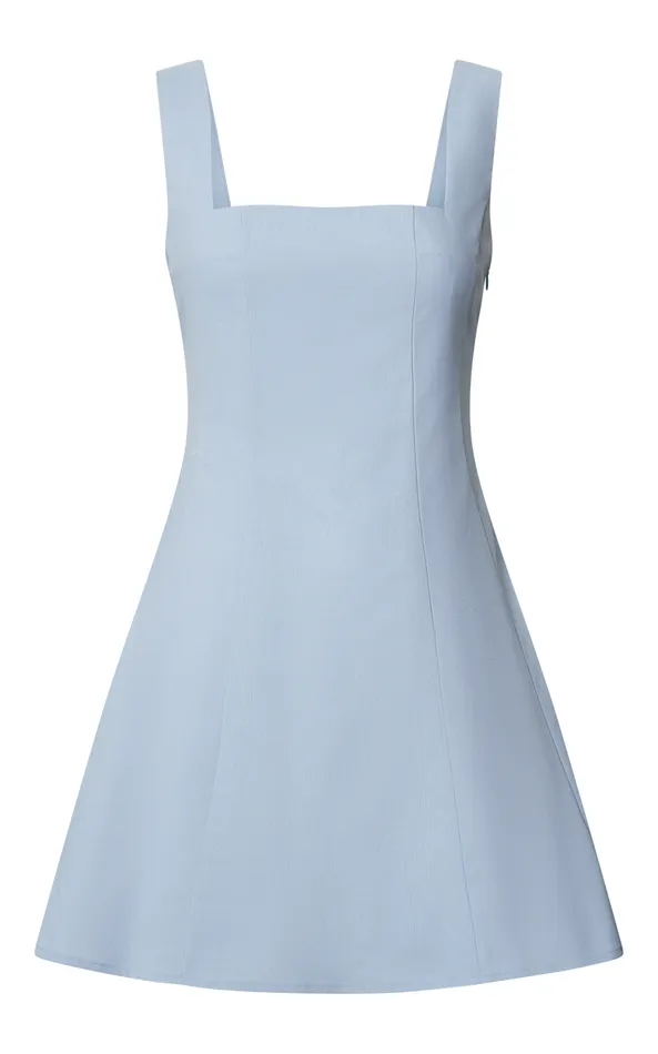 Showpo Adiana Mini Dress 8211 Linen Look Square Neck Shirred Back A Line Dress In Pale Blue Women Dresses