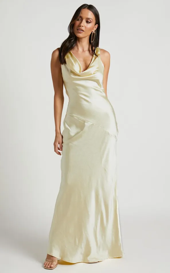 Showpo Adilah Maxi Dress 8211 Cowl Neck Satin Dress In Butter Yellow Women Dresses Showpo Adilah Maxi Dress 8211 Cowl Neck Satin Dress In Butter Yellow Women Dresses