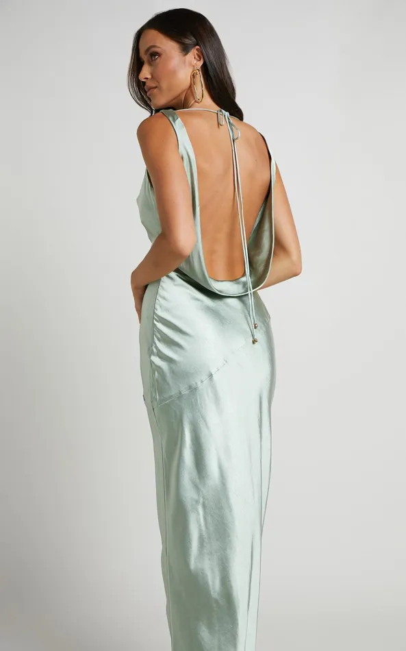Showpo Adilah Maxi Dress 8211 Cowl Neck Satin Dress In Pistachio Women Dresses