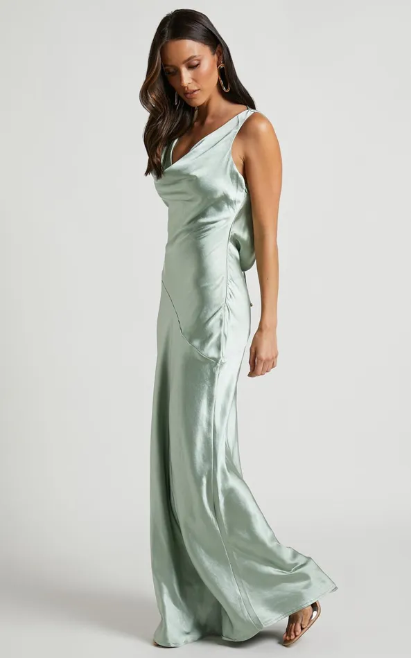 Showpo Adilah Maxi Dress 8211 Cowl Neck Satin Dress In Pistachio Women Dresses