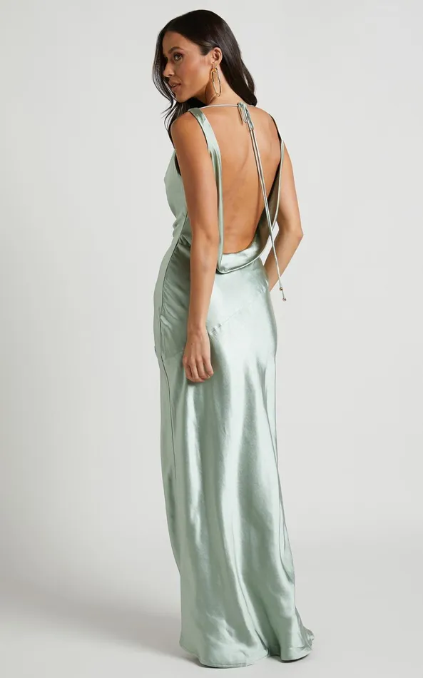 Showpo Adilah Maxi Dress 8211 Cowl Neck Satin Dress In Pistachio Women Dresses