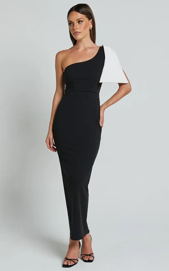 Showpo Adrianne Midi Dress 8211 Bow Detail Dress In BLACKWHITE Women Dresses