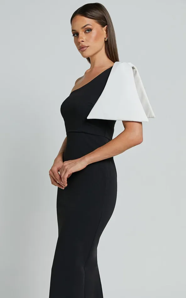 Showpo Adrianne Midi Dress 8211 Bow Detail Dress In BLACKWHITE Women Dresses