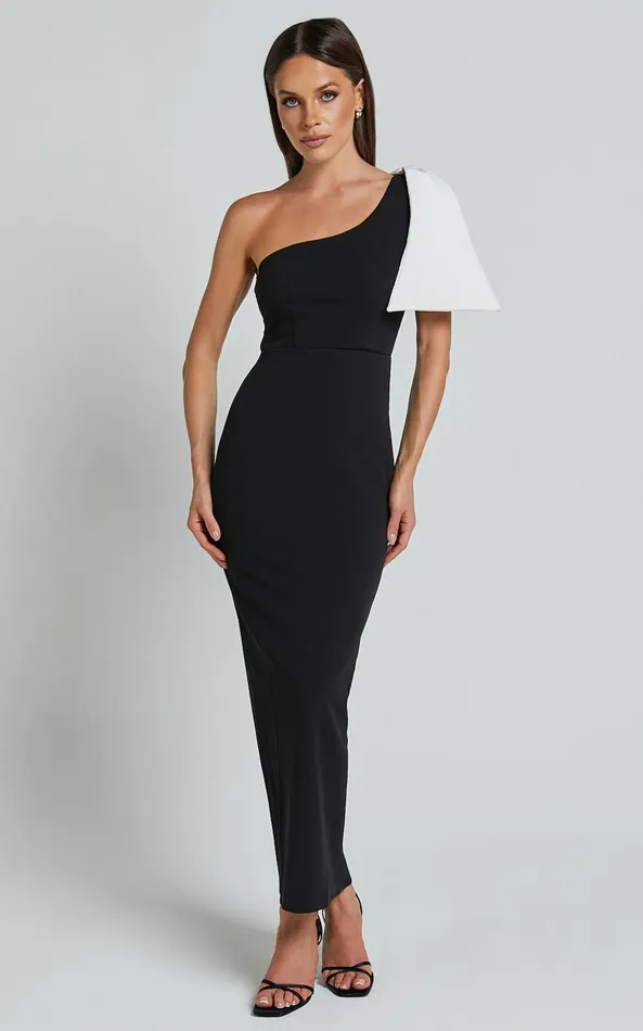 Showpo Adrianne Midi Dress 8211 Bow Detail Dress In BLACKWHITE Women Dresses