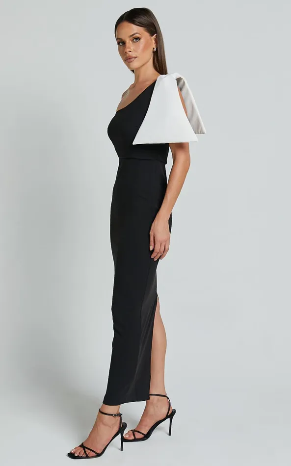 Showpo Adrianne Midi Dress 8211 Bow Detail Dress In BLACKWHITE Women Dresses