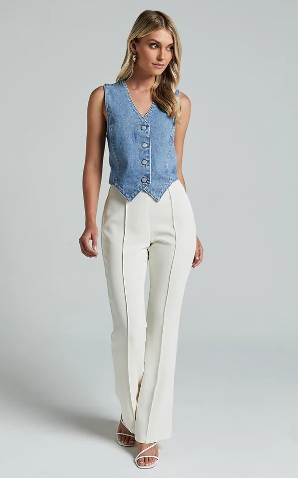 Showpo Adriene Top 8211 Button Through Denim Vest In Mid Blue Wash Women Denim
