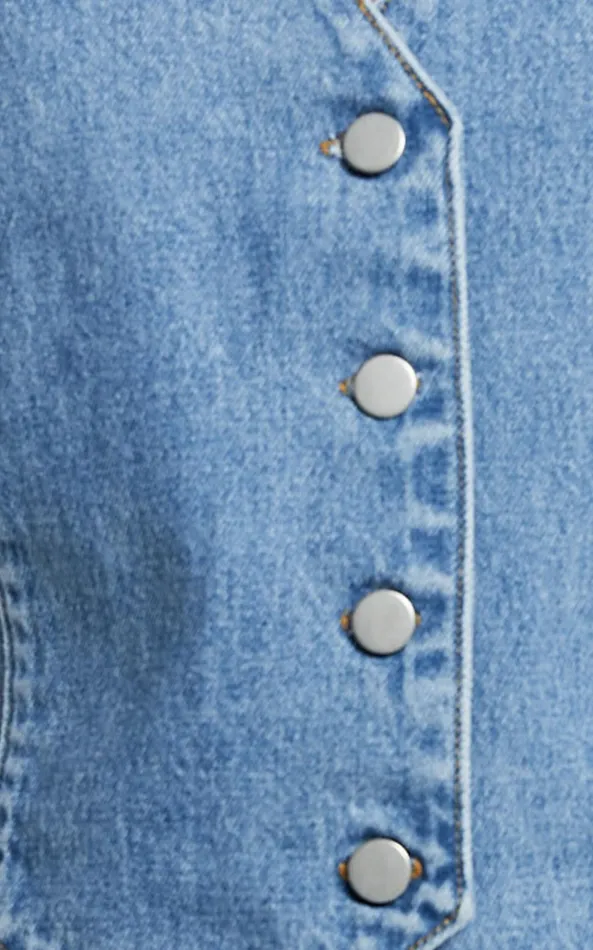 Showpo Adriene Top 8211 Button Through Denim Vest In Mid Blue Wash Women Denim
