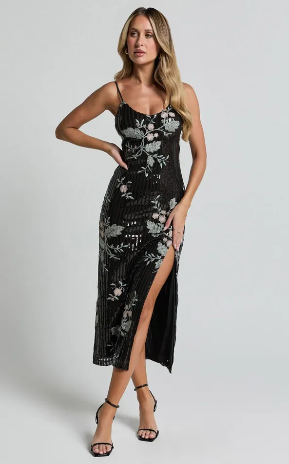 Showpo Adrienne Midi Dress 8211 Sequin Embroidered Slip Dress In Black Women Dresses Showpo Adrienne Midi Dress 8211 Sequin Embroidered Slip Dress In Black Women Dresses