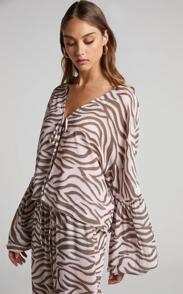 Showpo Aegir Blouse 8211 Tie Front Drop Sleeve Blouse In Wild Zebra Women Tops