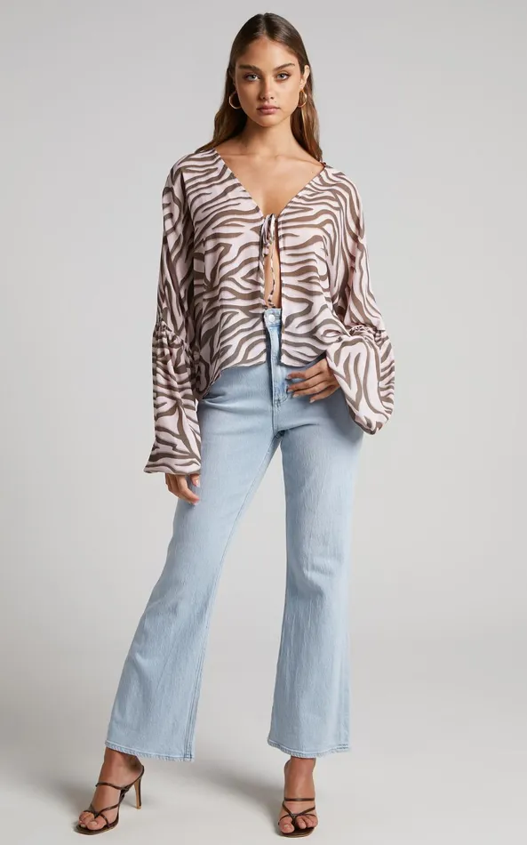 Showpo Aegir Blouse 8211 Tie Front Drop Sleeve Blouse In Wild Zebra Women Tops