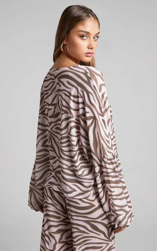 Showpo Aegir Blouse 8211 Tie Front Drop Sleeve Blouse In Wild Zebra Women Tops