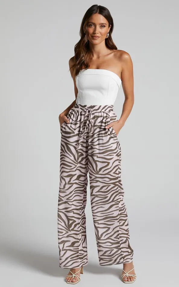 Showpo Aegir Pants 8211 Mid Rise Relaxed Straight Leg Pants In Wild Zebra Women Pants