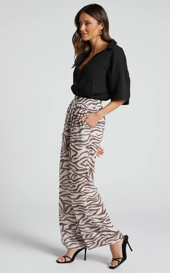 Showpo Aegir Pants 8211 Mid Rise Relaxed Straight Leg Pants In Wild Zebra Women Pants
