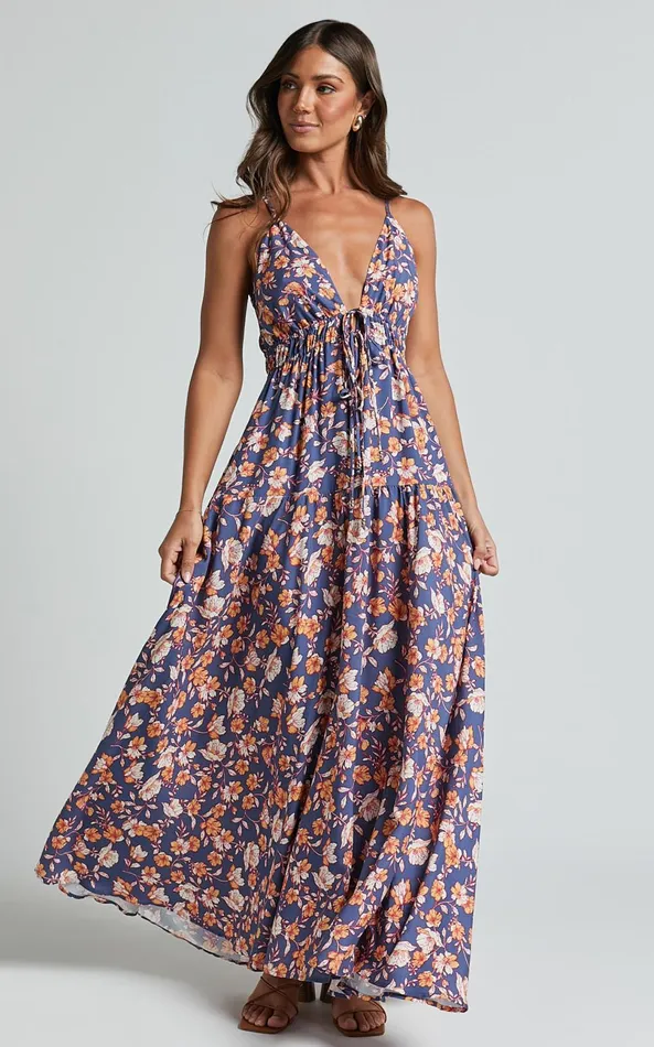 Showpo Aelita Maxi Dress 8211 Strappy Tie Front Dress In Navy Floral Women Dresses Showpo Aelita Maxi Dress 8211 Strappy Tie Front Dress In Navy Floral Women Dresses
