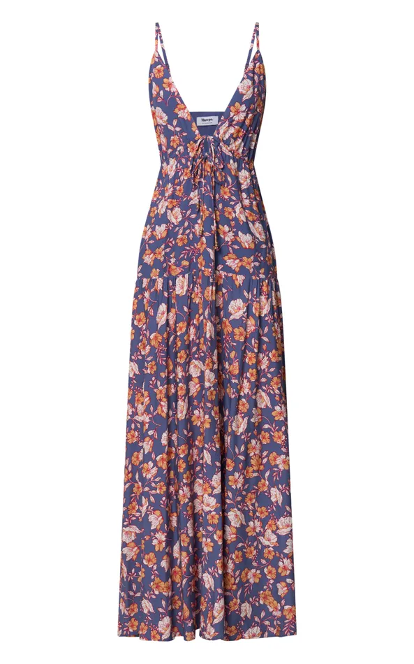 Showpo Aelita Maxi Dress 8211 Strappy Tie Front Dress In Navy Floral Women Dresses