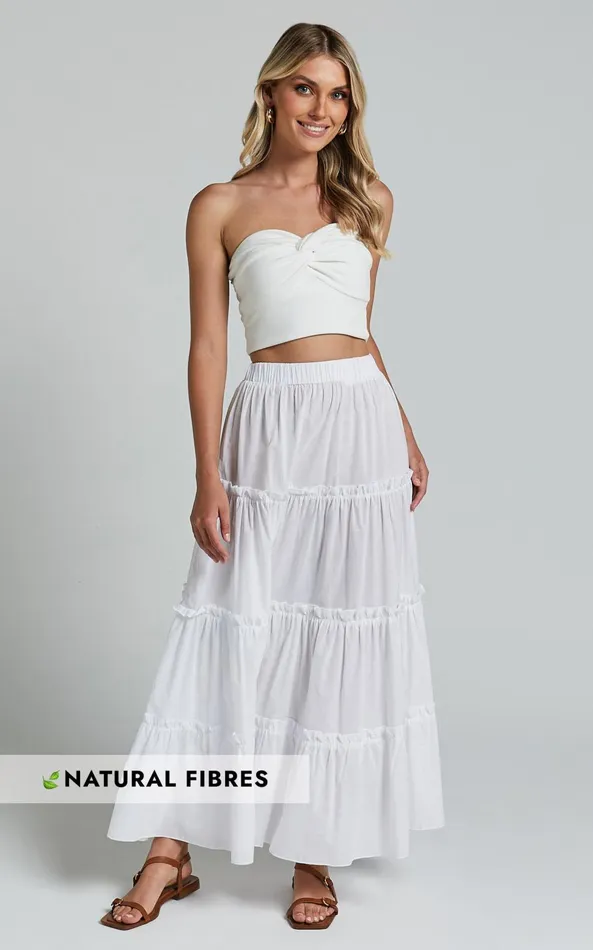 Showpo Aeonium Maxi Skirt 8211 Cotton Elasticated Waist Tiered Skirt In Off White Women Skirts