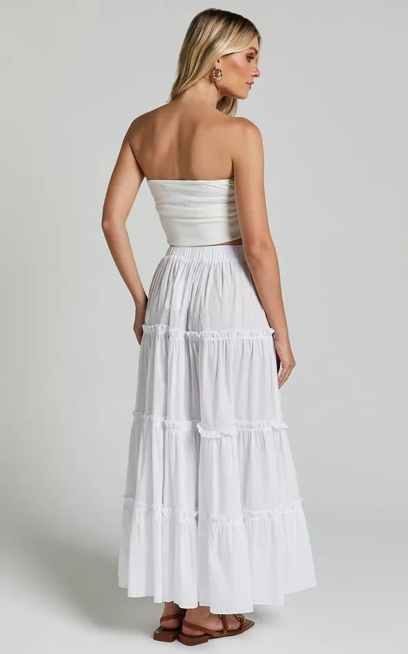 Showpo Aeonium Maxi Skirt 8211 Cotton Elasticated Waist Tiered Skirt In Off White Women Skirts