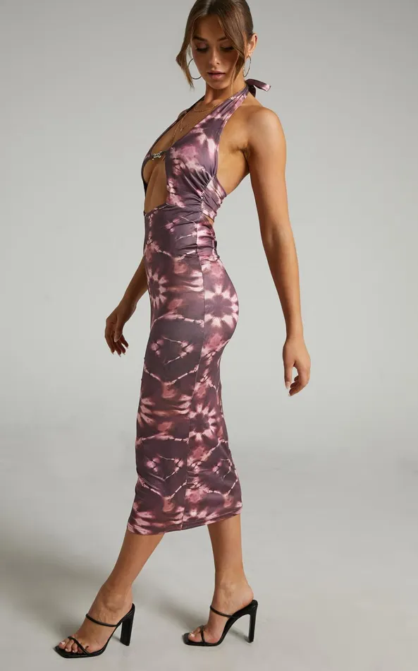 Showpo Agatchia Midi Dress 8211 TieDye Halterneck Dress In Multi Women Dresses