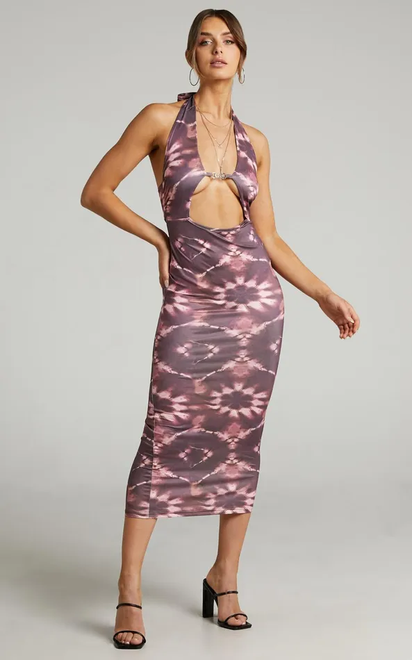 Showpo Agatchia Midi Dress 8211 TieDye Halterneck Dress In Multi Women Dresses