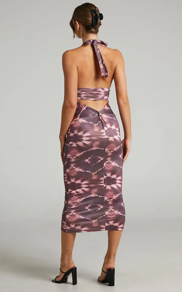 Showpo Agatchia Midi Dress 8211 TieDye Halterneck Dress In Multi Women Dresses