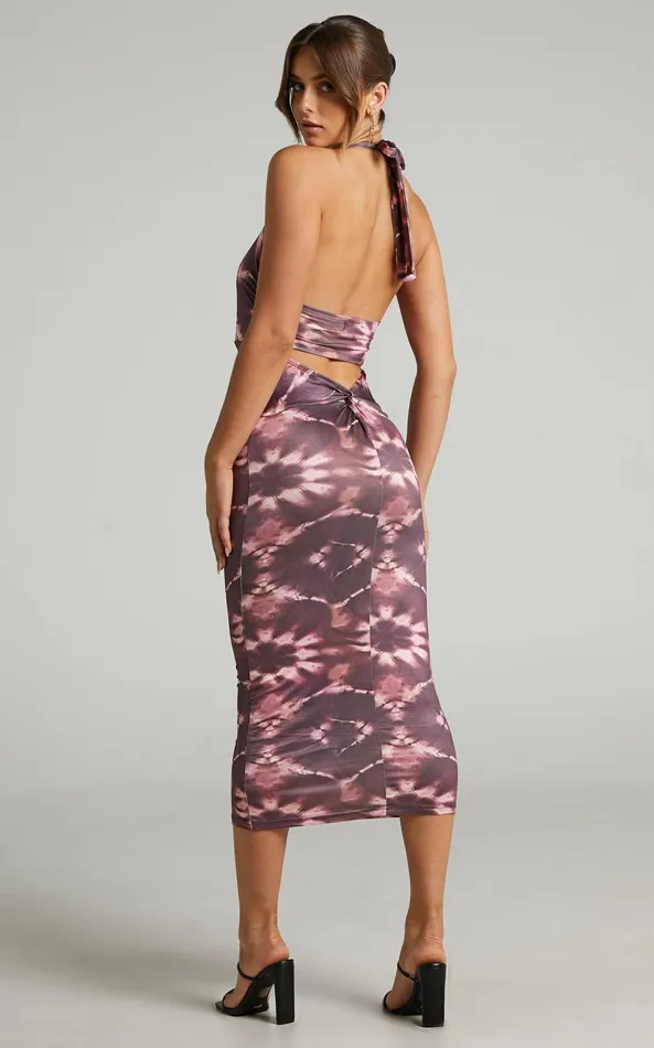 Showpo Agatchia Midi Dress 8211 TieDye Halterneck Dress In Multi Women Dresses