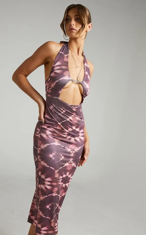 Showpo Agatchia Midi Dress 8211 TieDye Halterneck Dress In Multi Women Dresses