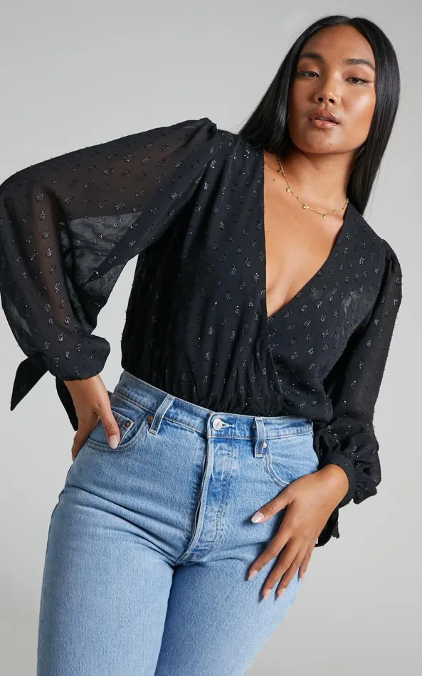 Showpo Agustha Bodysuit 8211 Wrap Front Bodysuit In Black Women Tops