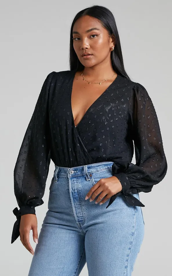 Showpo Agustha Bodysuit 8211 Wrap Front Bodysuit In Black Women Tops