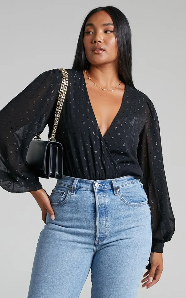 Showpo Agustha Bodysuit 8211 Wrap Front Bodysuit In Black Women Tops