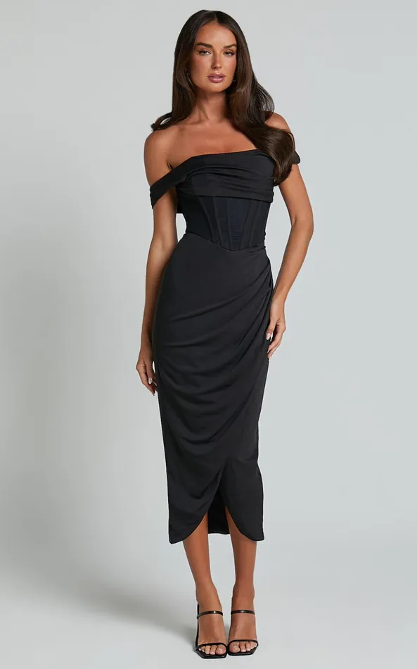 Showpo Aidia Midi Dress 8211 One Shoulder Draped Corset Dress In Black Women Dresses Showpo Aidia Midi Dress 8211 One Shoulder Draped Corset Dress In Black Women Dresses