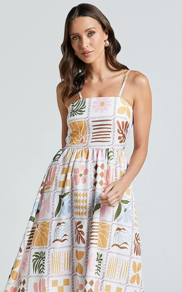 Showpo Aileen Midi Dress 8211 Straight Neck Sleeveless Slip Dress In Pink Print Women Dresses
