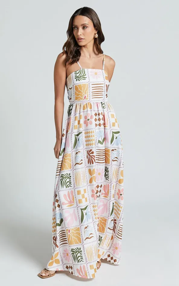 Showpo Aileen Midi Dress 8211 Straight Neck Sleeveless Slip Dress In Pink Print Women Dresses