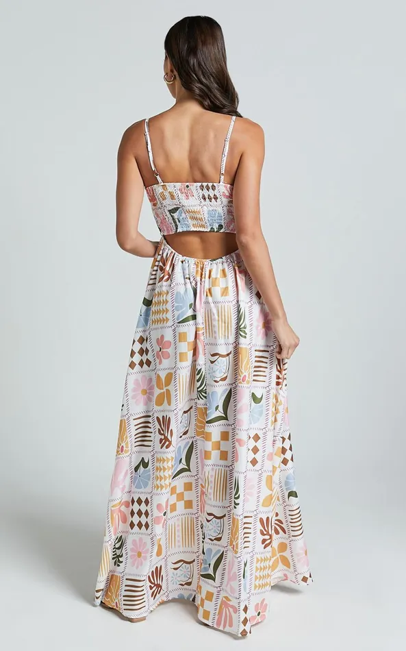 Showpo Aileen Midi Dress 8211 Straight Neck Sleeveless Slip Dress In Pink Print Women Dresses