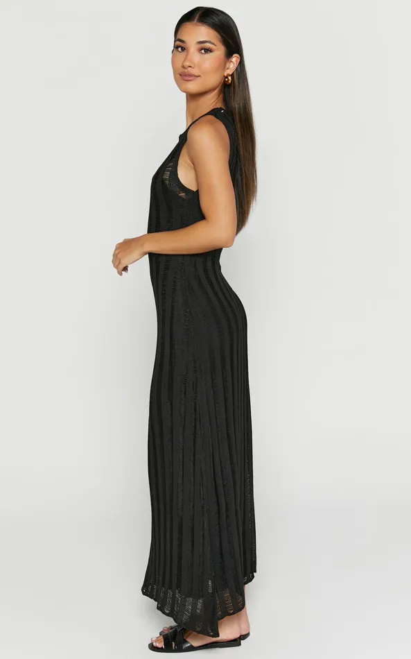 Showpo Aimee Midi Dress 8211 Sleeveless Flared Knit Dress In Black Women Dresses