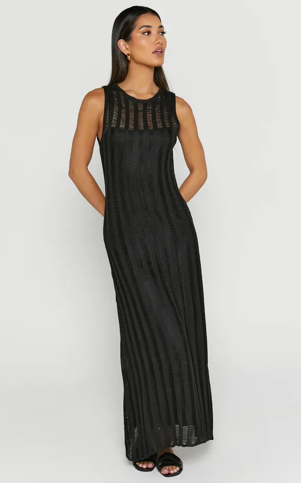 Showpo Aimee Midi Dress 8211 Sleeveless Flared Knit Dress In Black Women Dresses