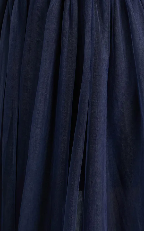 Showpo Aisha Midi Dress 8211 Bustier Bodice Tulle Dress In Navy Women Curve Clothes