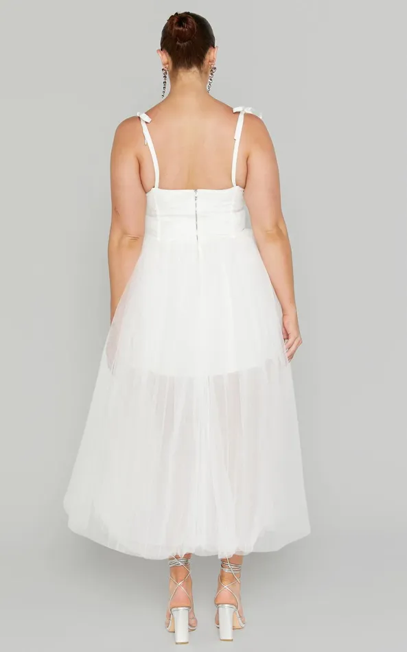 Showpo Aisha Midi Dress 8211 Bustier Bodice Tulle Dress In White Women Dresses