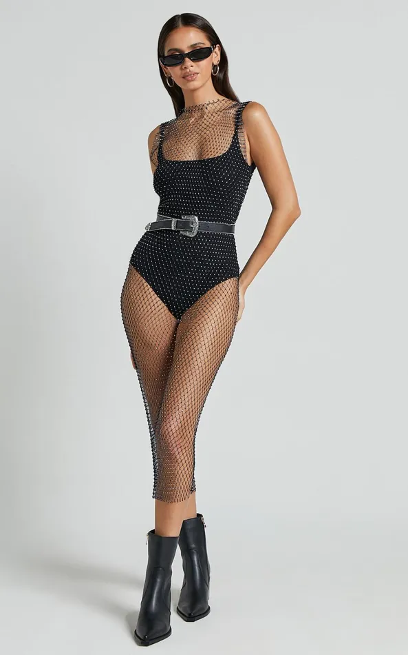 Showpo Aisha Midi Dress 8211 Diamante Mesh Sleeveless Dress In Black Women Dresses Showpo Aisha Midi Dress 8211 Diamante Mesh Sleeveless Dress In Black Women Dresses