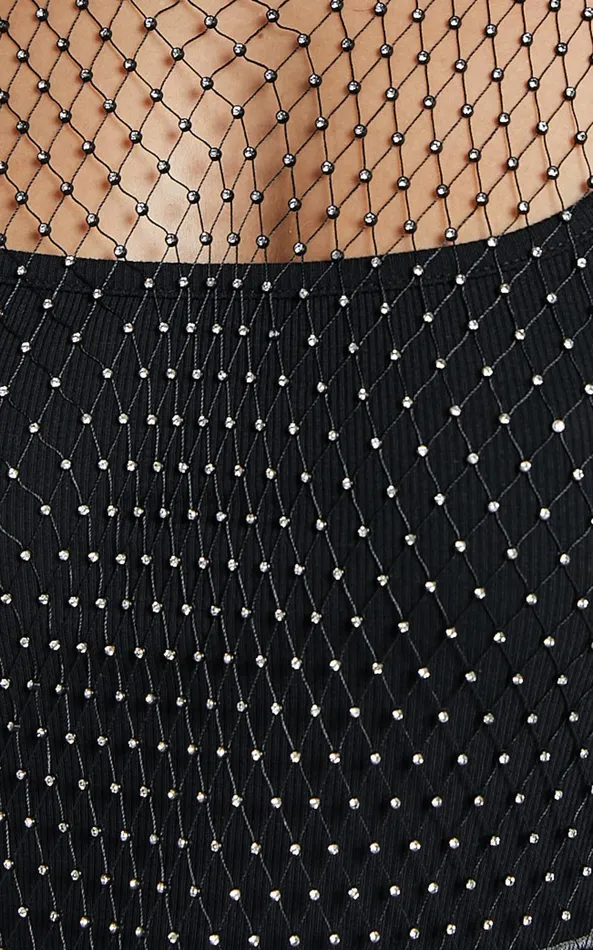 Showpo Aisha Midi Dress 8211 Diamante Mesh Sleeveless Dress In Black Women Dresses