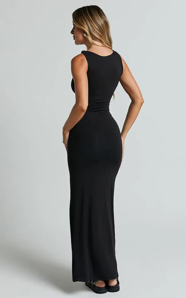Showpo Aisha Midi Dress 8211 Sleeveless Twist Strap Bodycon Dress In Black Women Dresses