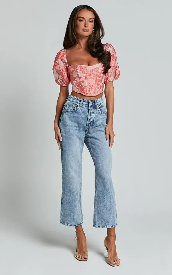 Showpo Aislin Top 8211 Puff Sleeve Sweetheart Crop Top In Apricot Women Tops