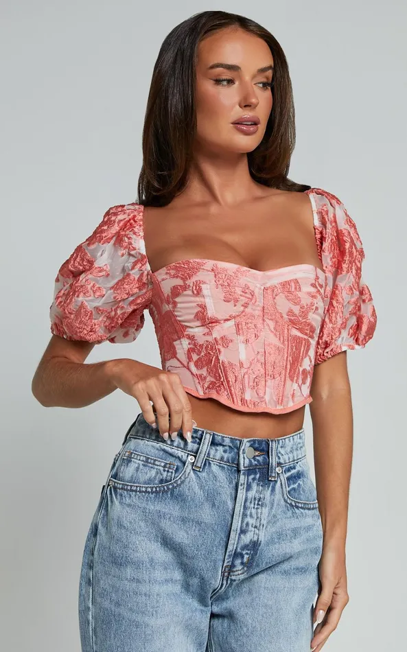 Showpo Aislin Top 8211 Puff Sleeve Sweetheart Crop Top In Apricot Women Tops