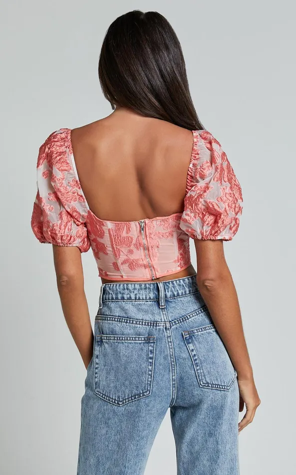 Showpo Aislin Top 8211 Puff Sleeve Sweetheart Crop Top In Apricot Women Tops