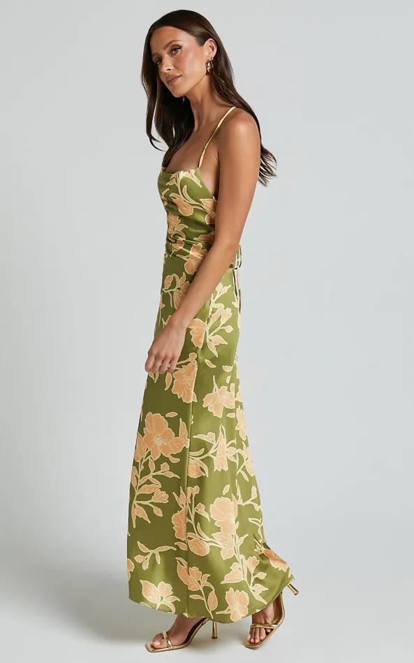 Showpo Aisling Midi Dress 8211 Cowl Neck Satin Bias Midi Dress In Olive Women Dresses