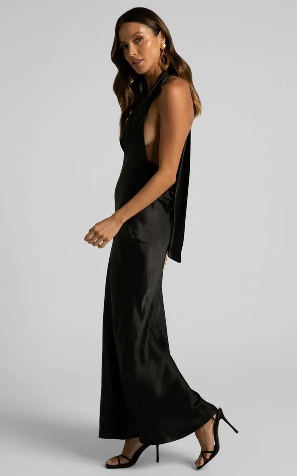 Showpo Aiyana Midi Dress 8211 Halter Neck Satin Dress In Black Women Dresses Showpo Aiyana Midi Dress 8211 Halter Neck Satin Dress In Black Women Dresses
