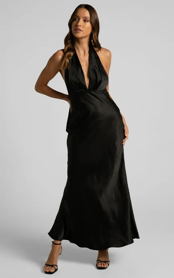 Showpo Aiyana Midi Dress 8211 Halter Neck Satin Dress In Black Women Dresses Showpo Aiyana Midi Dress 8211 Halter Neck Satin Dress In Black Women Dresses