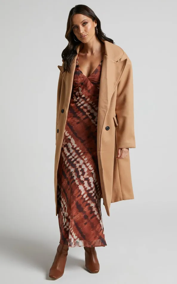 Showpo Aizelle Midi Dress 8211 V Neck Dress In Brown Tie Dye Women Dresses