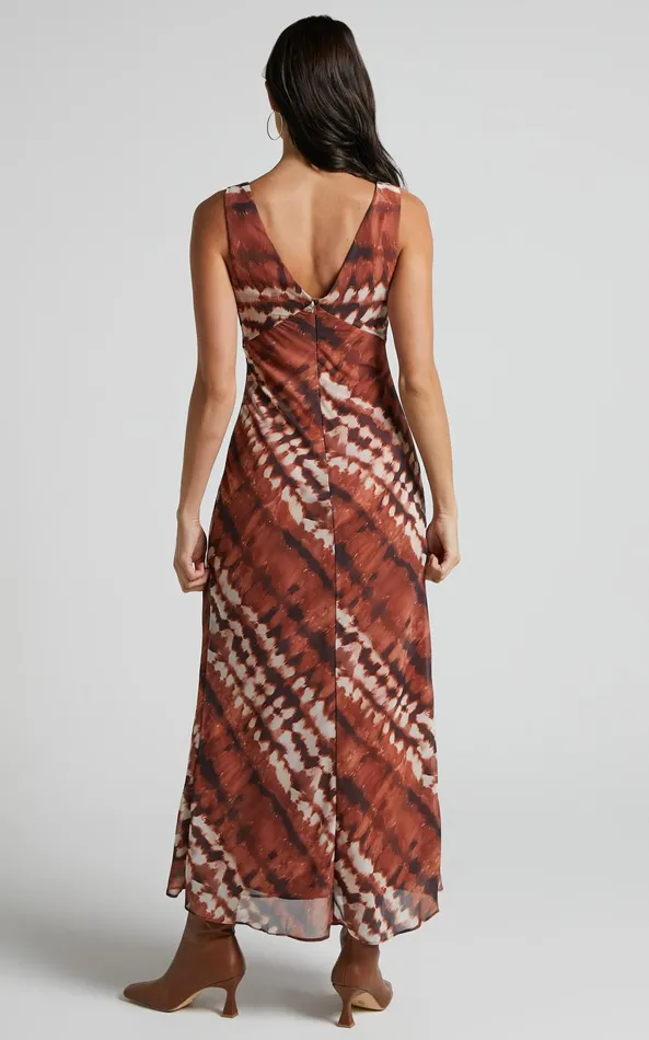 Showpo Aizelle Midi Dress 8211 V Neck Dress In Brown Tie Dye Women Dresses